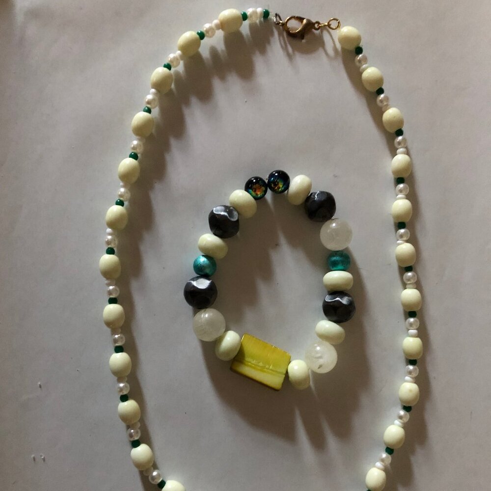 Handmade bead necklace and bracelet elastic string new and used beads